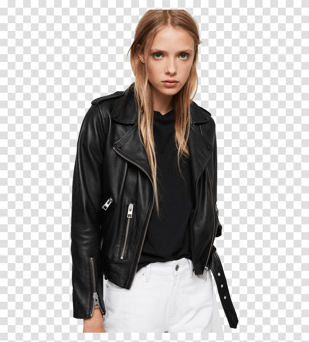 Leather Jacket Free Images Allsaints Balfern, Apparel, Coat, Person Transparent Png