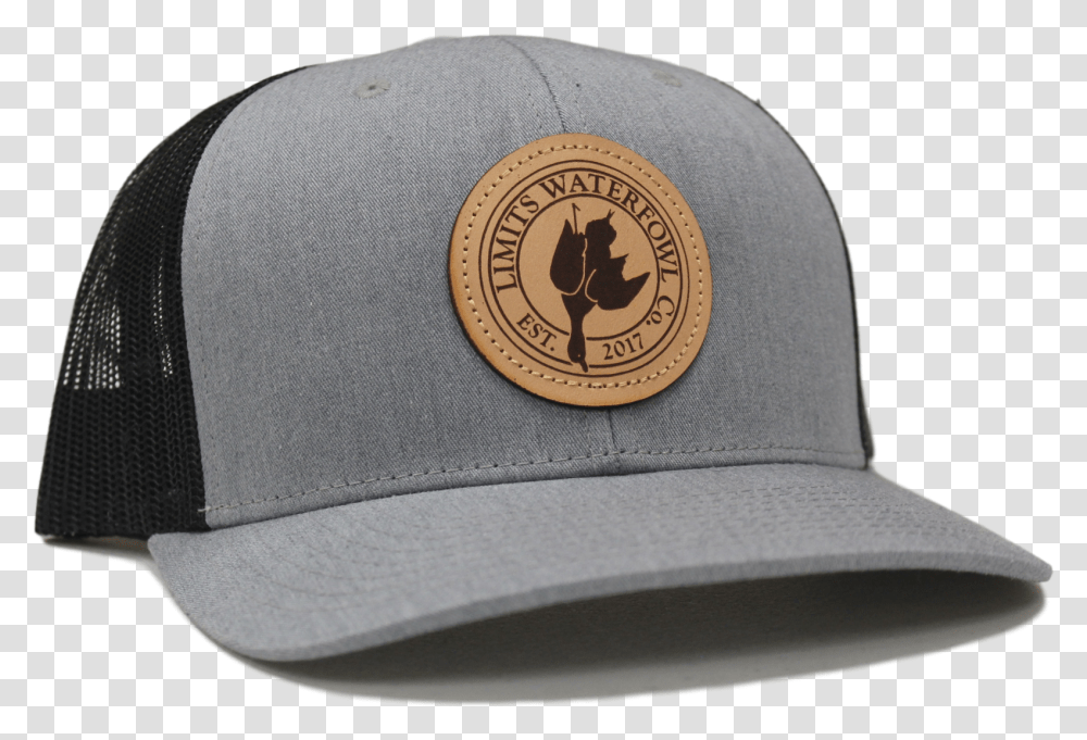 Leather Patch Logo Trucker Gray Baseball Cap, Clothing, Apparel, Hat, Clock Tower Transparent Png