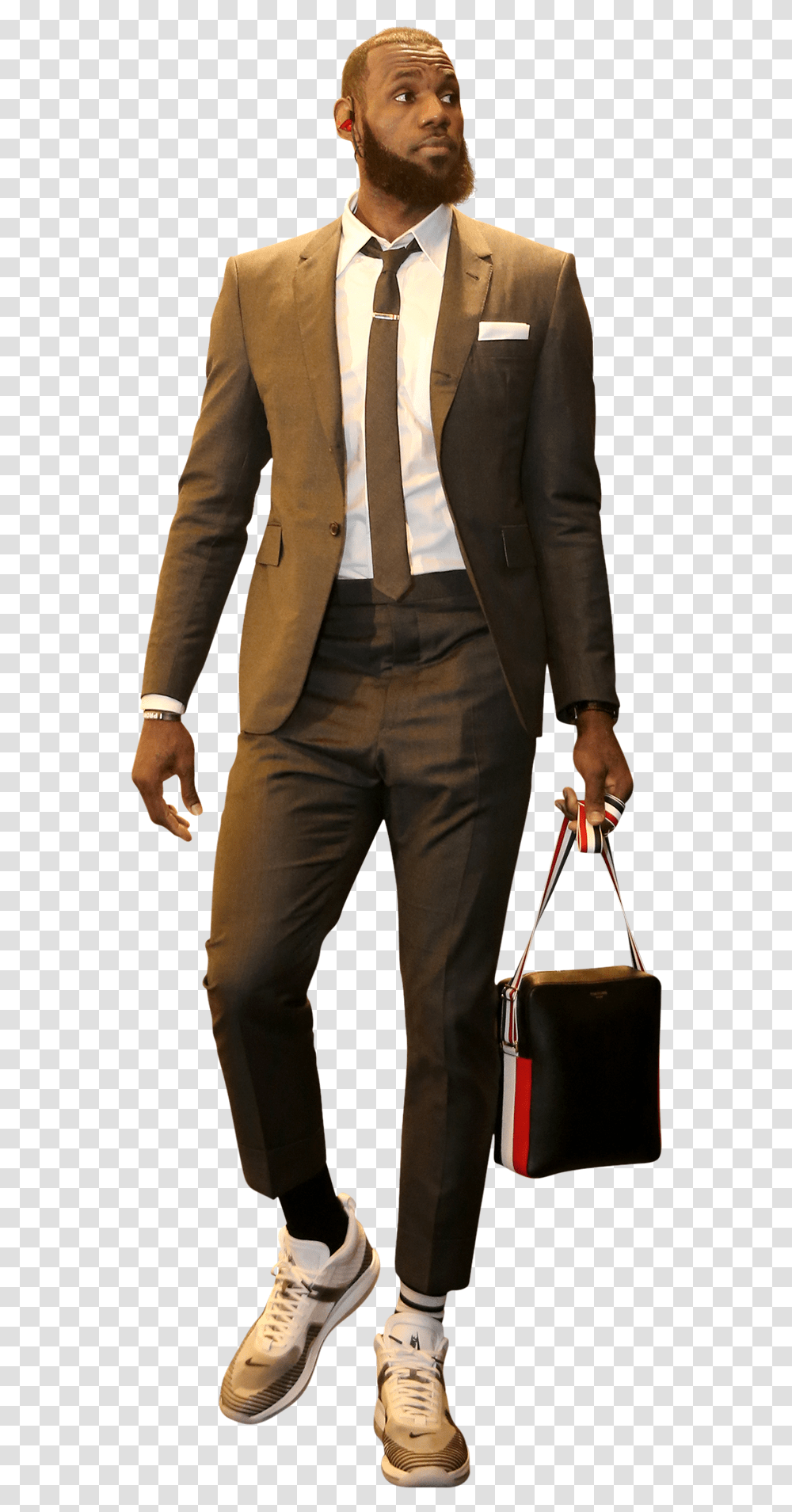 Lebron James In A Brown Suit, Overcoat, Tie, Accessories Transparent Png