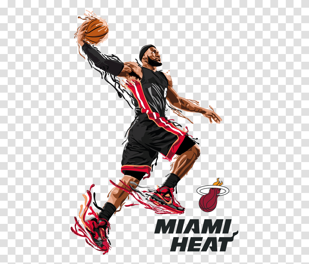Lebron James Vector Basket Miami Heat, Person, Human, People, Team Sport Transparent Png