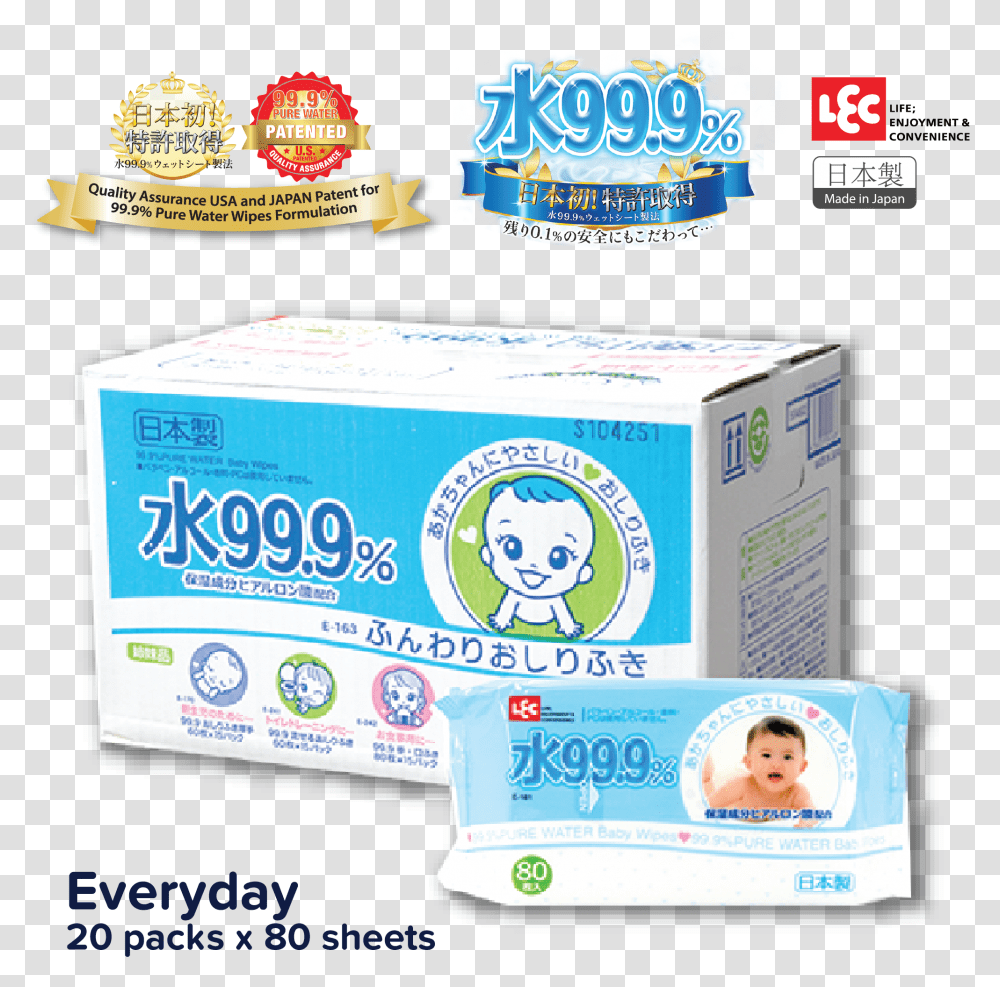 Lec 99.9 Pure Water Baby Wipes Carton Deal, Label, Person, Paper Transparent Png