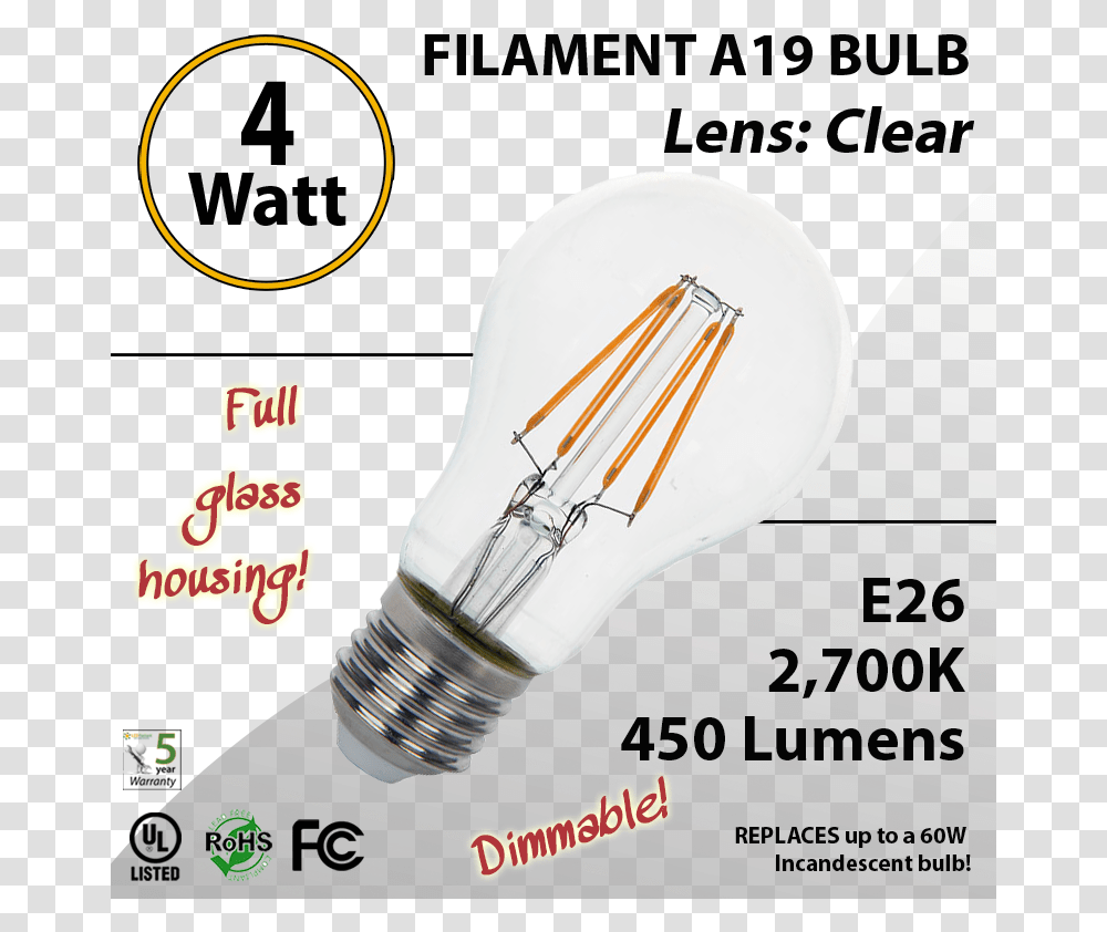 Led Filament Bulb 2700k Antique A19 Vintage Clear U.s. Federal Communications Commission, Light, Mixer, Appliance, Lightbulb Transparent Png