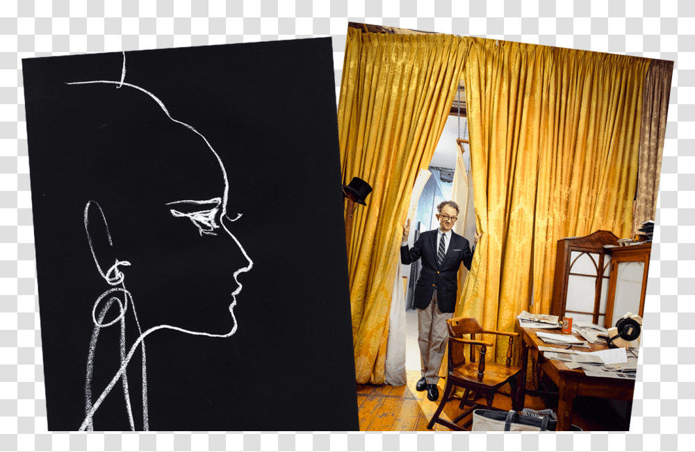 Left A 1998 Balmain Sketch By David Downton Right William William Ivey Long Lee Radziwill, Person, Flooring, Chair, Furniture Transparent Png