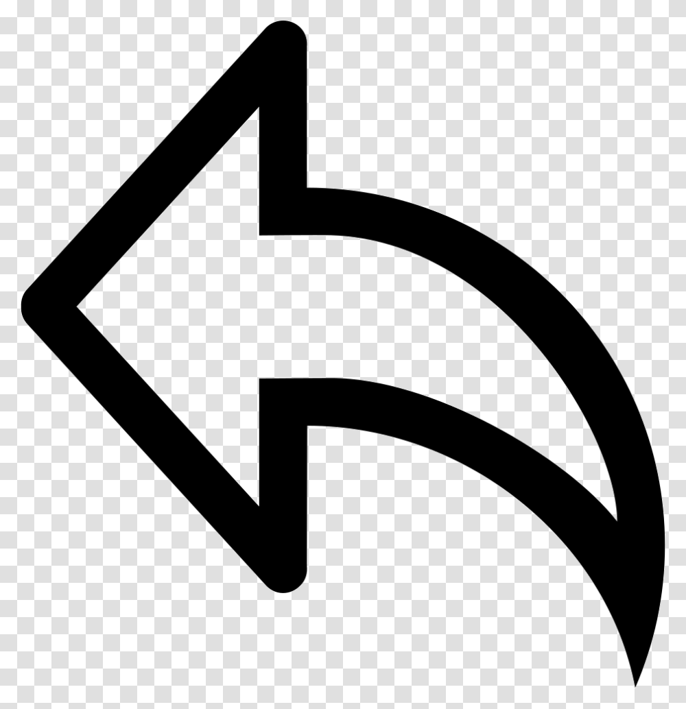 Left Arrow Curve Outline Comments Back Icon White, Logo, Trademark, Hammer Transparent Png