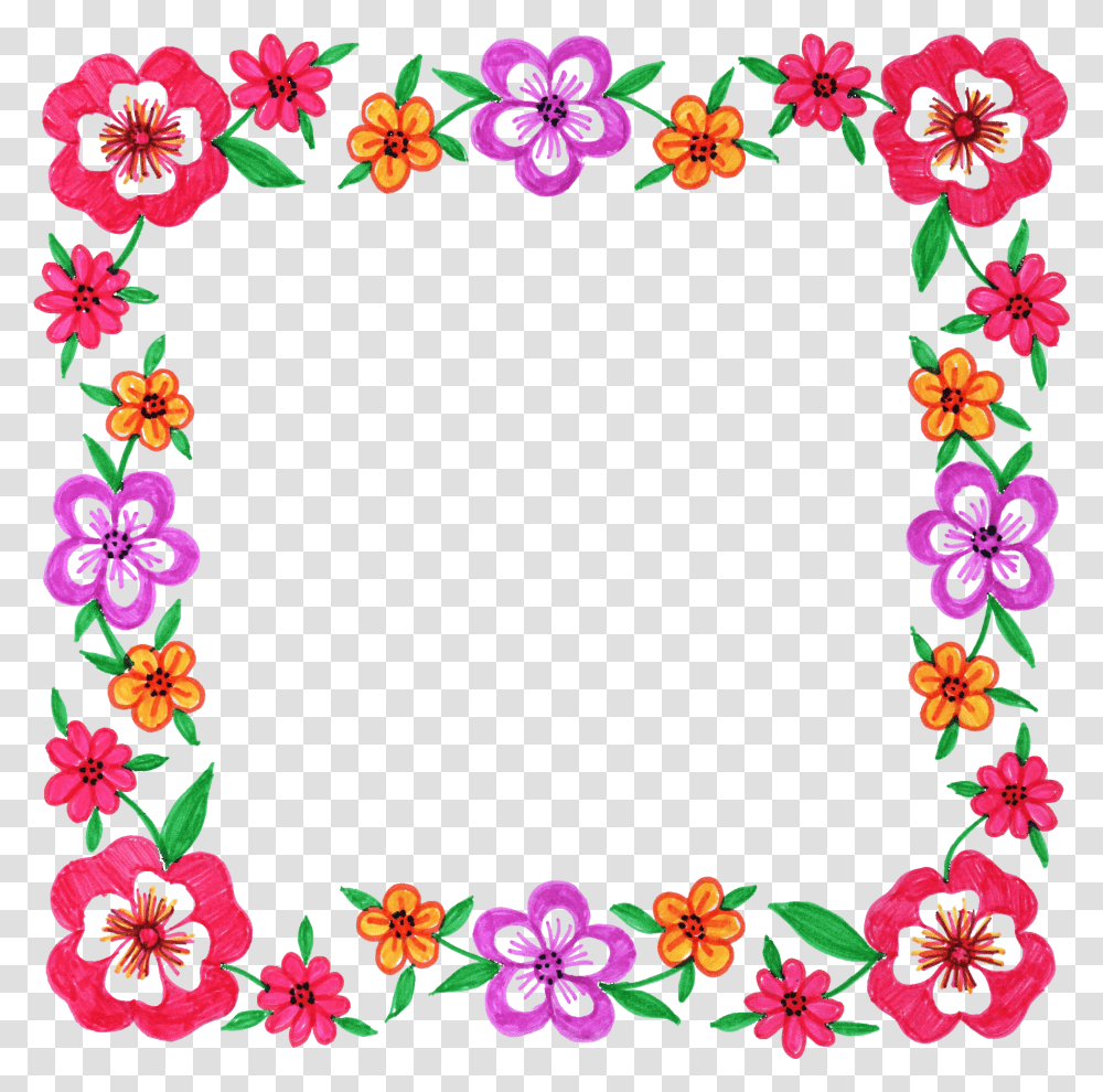 Lei Clipart Square Flower Frame Cartoon Flower Square Border, Floral Design, Pattern, Graphics, Rug Transparent Png