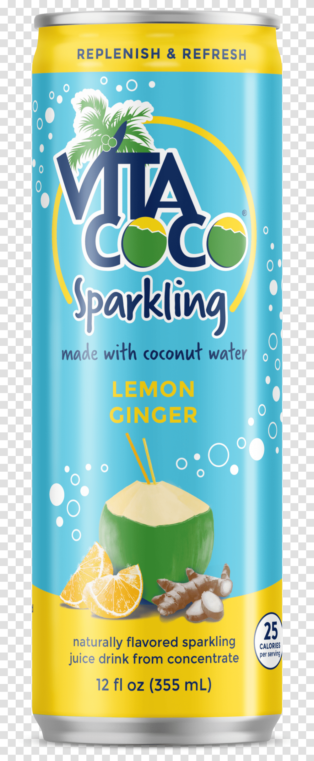 Lemon Ginger Vita Coco Sparkling Water, Bottle, Tin, Can, Aluminium Transparent Png