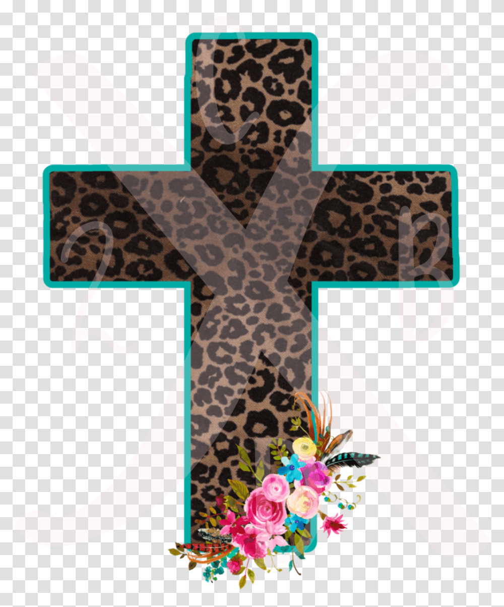 Leopard Cross With Flowers, Alphabet, Crucifix Transparent Png