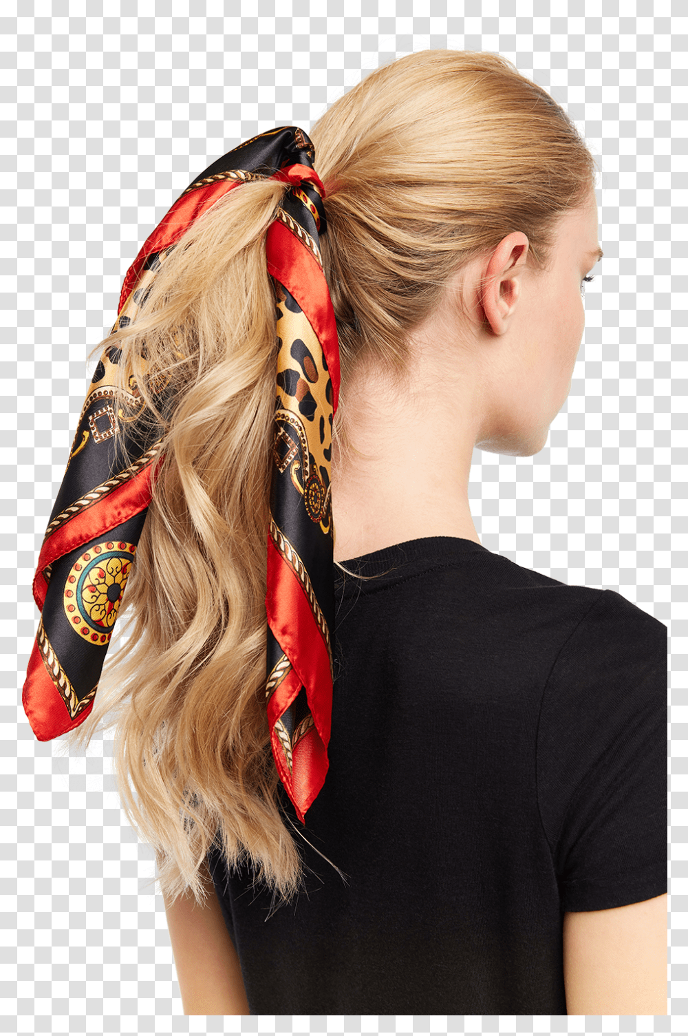 Leopard Hair Scarf Tie In Colour Red Bud Girl, Ponytail, Person, Human Transparent Png