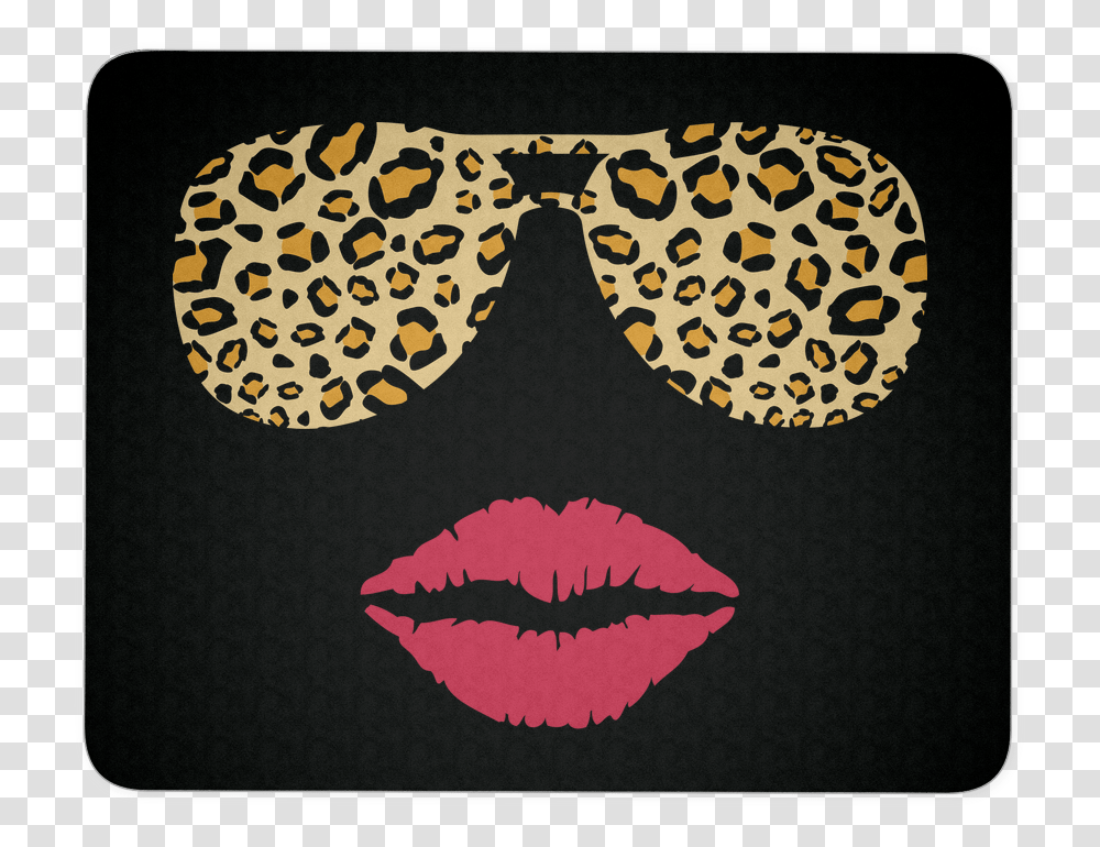 Leopard Sunglasses Amp Red Lipstick Lips Kiss White Leopard Sunglasses Clipart, Rug, Texture, Face, Accessories Transparent Png