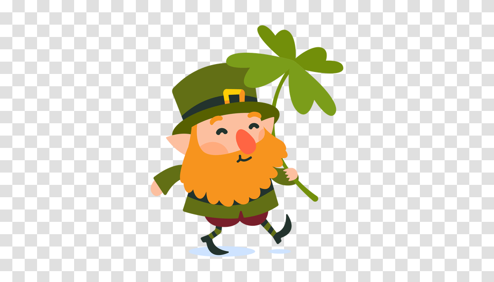 Leprechaun Carrying Clover Cartoon, Green, Elf, Toy, Plant Transparent Png