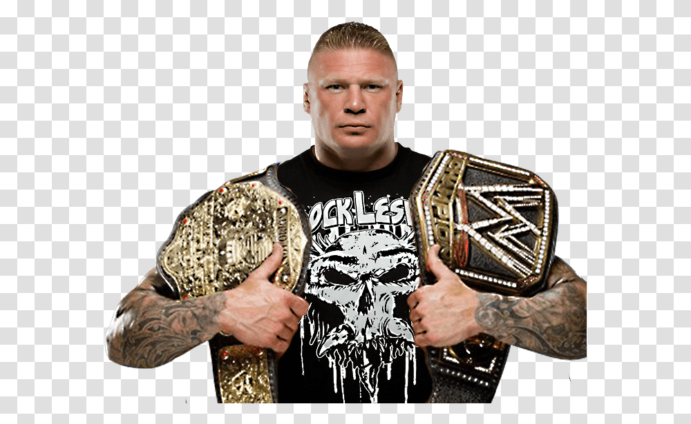 Lesnar And The Belts Wwe Brock Lesnar Wwe World Heavyweight Champion, Skin, Person, Tattoo Transparent Png