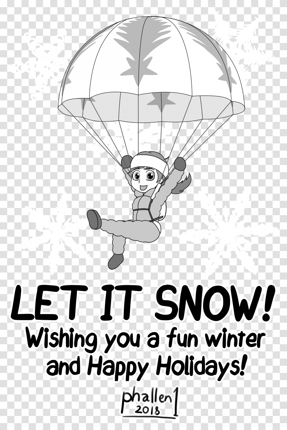 Let It Snow Holiday E Card Illustration, Parachute, Person, Human, Stencil Transparent Png