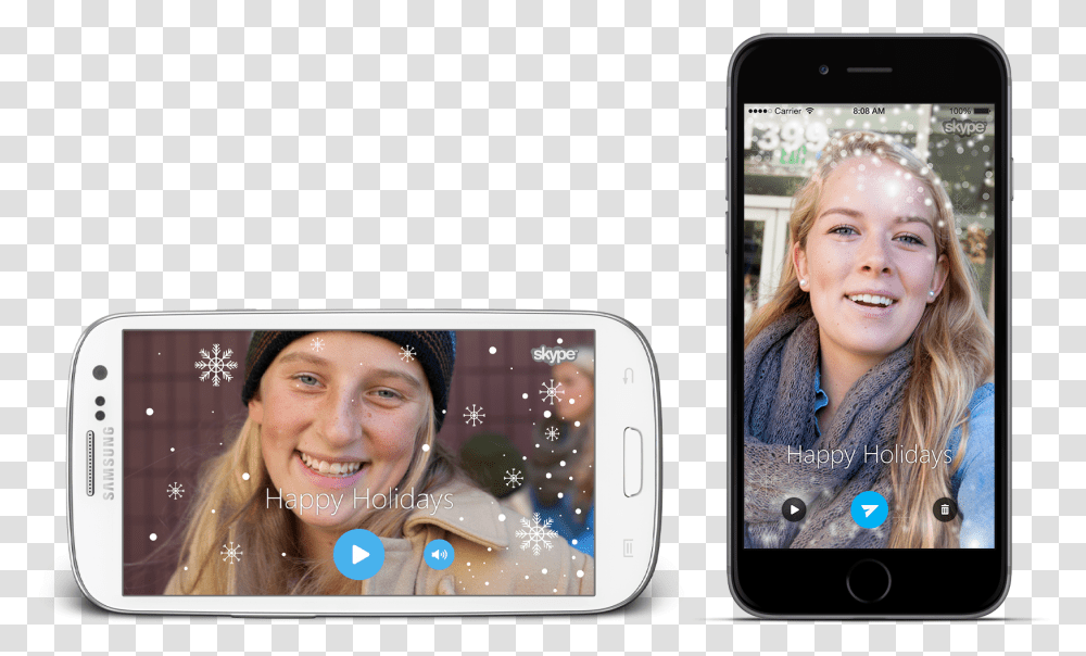 Let It Snow Skype App Gets Holiday Themed Update With Video Skype, Mobile Phone, Electronics, Cell Phone, Person Transparent Png