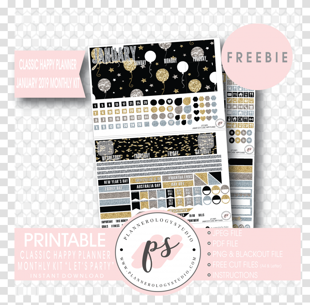 Let's Party Classic Happy Planner January 2019 Monthly Digital Planner 2019 Freebies, Poster, Advertisement, Flyer, Paper Transparent Png