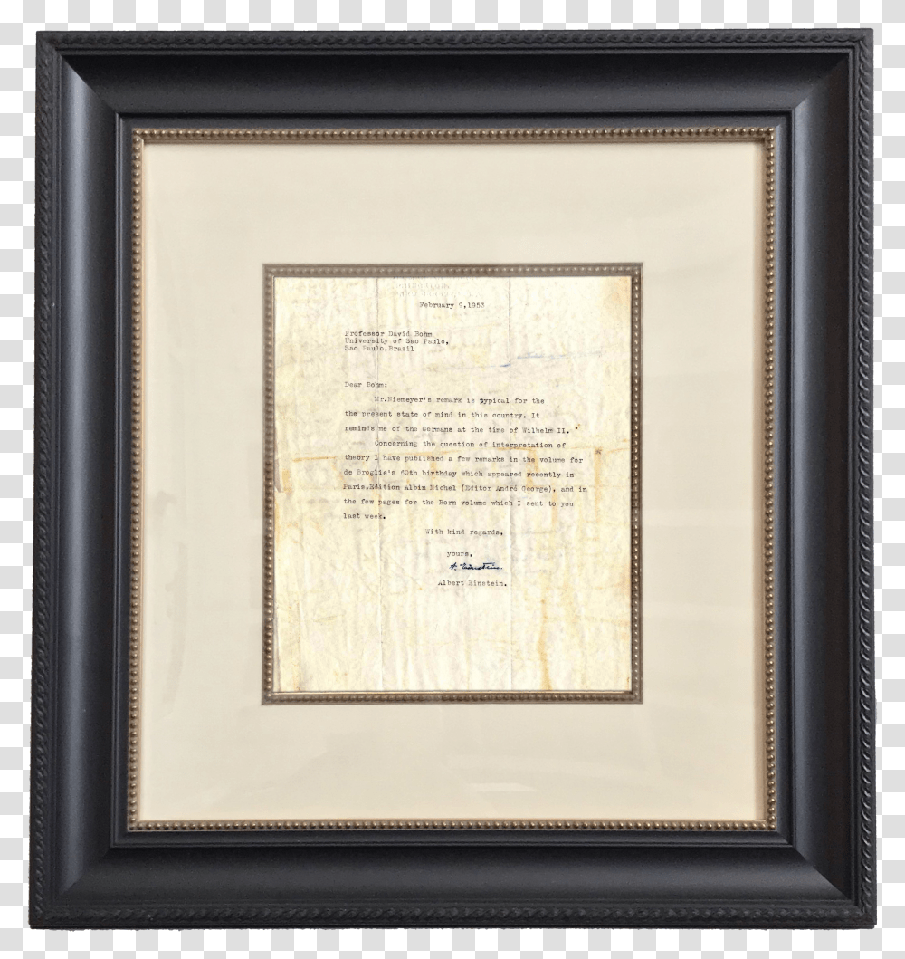 Letter From Albert Einstein Referencing Quantum Mechanics Picture Frame Transparent Png