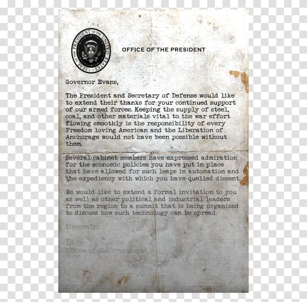 Letter From The Prez Fallout 76 Presidential Seal, Newspaper, Book, Plaque Transparent Png