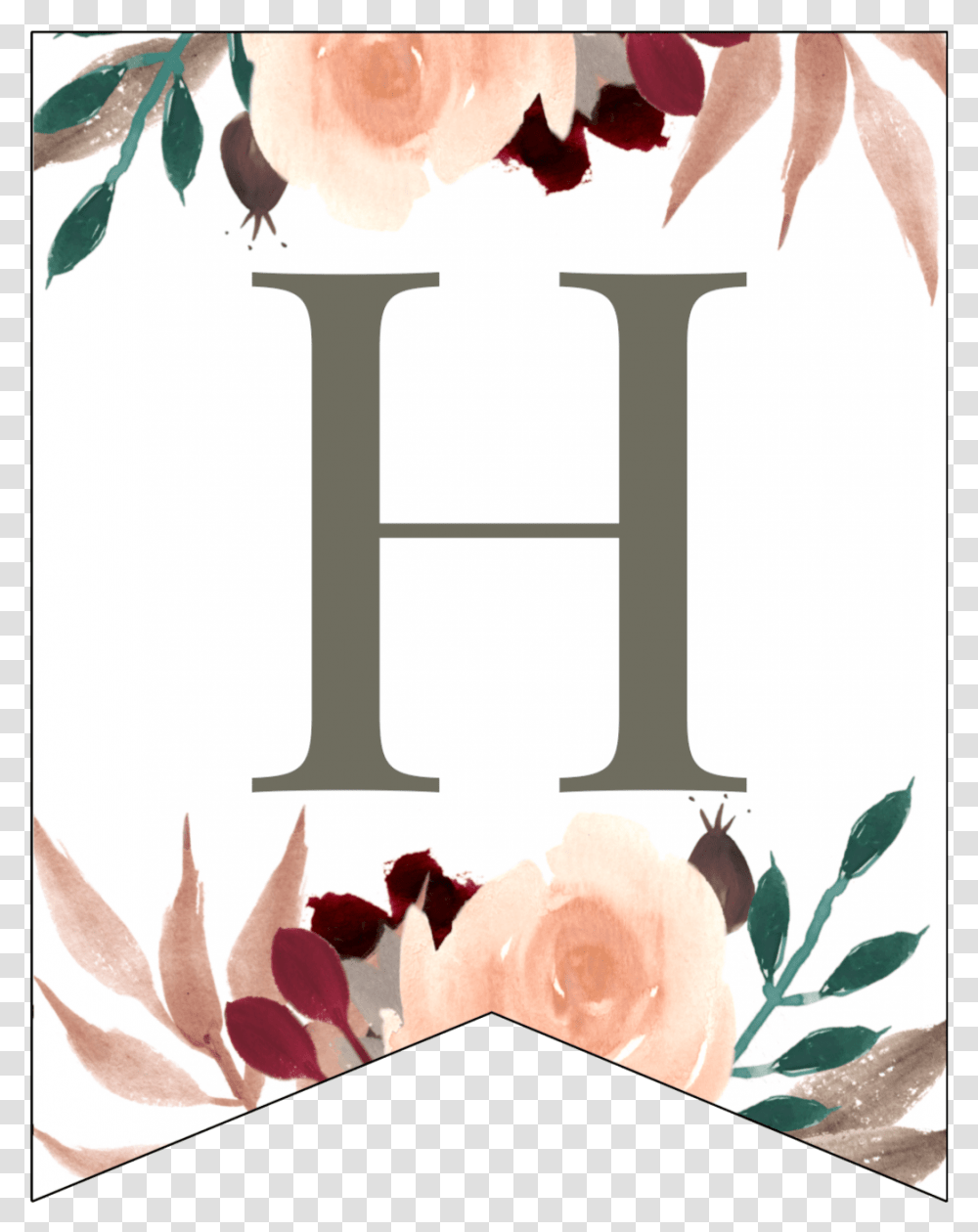 Letter H Penant Flag With Pink Green Brown And Burgandy Illustration, Plant, Flower, Person Transparent Png