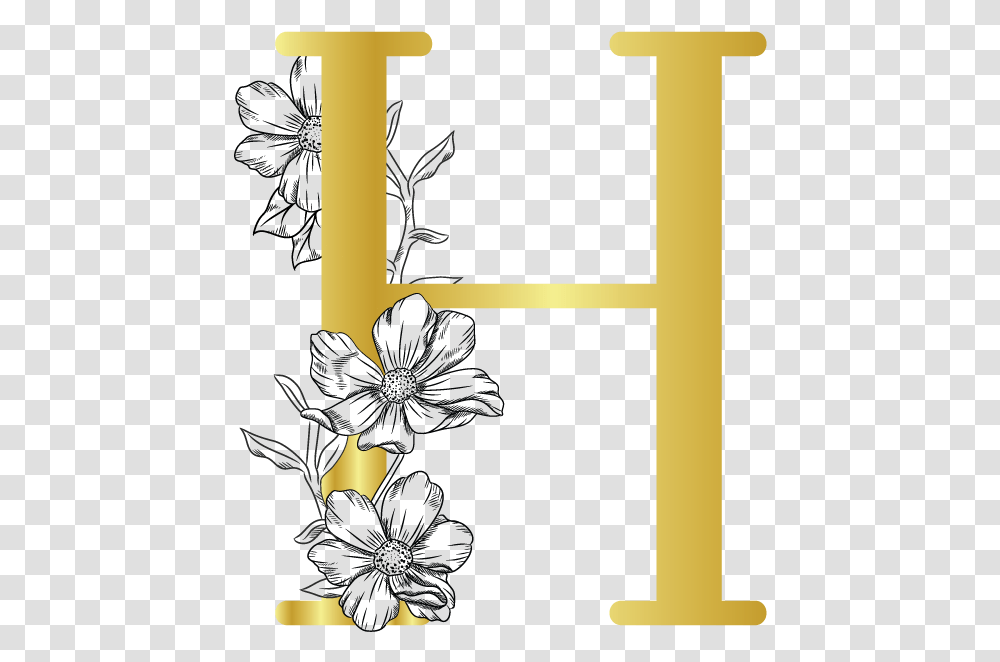 Letter H With Flower Design, Cross, Stencil, Silhouette Transparent Png