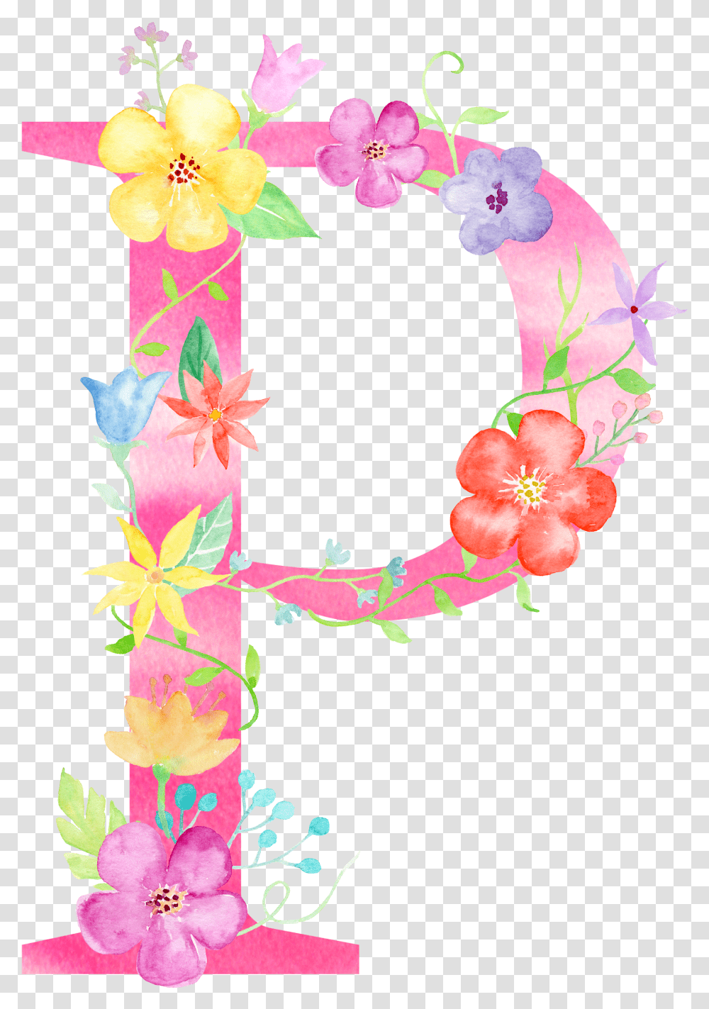 Letter P Watercolor, Floral Design, Pattern Transparent Png