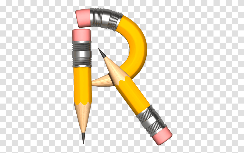 Letter R With Pencil, Brush, Tool, Rubber Eraser Transparent Png