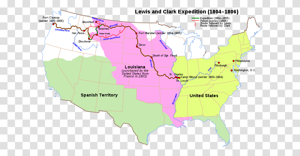 Lewis And Clark Expedition Land, Map, Diagram, Plot, Atlas Transparent Png