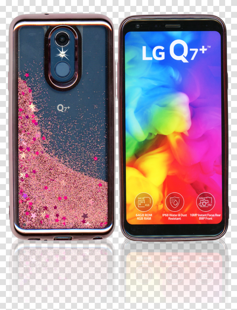 Lg Q7 Plusq7 Mm Electroplated Water Glitter Rose Gold Transparent Png