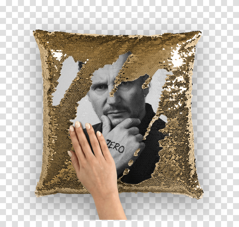 Liam Neeson Sequin Cushion CoverClass Lazyload Sequin Cushion, Pillow, Person Transparent Png
