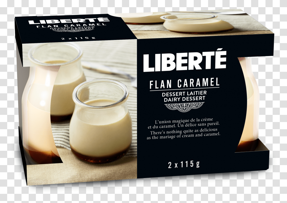 Libert Dairy Desserts Flan Caramel Liberte Creme Brulee, Milk, Beverage, Advertisement, Poster Transparent Png