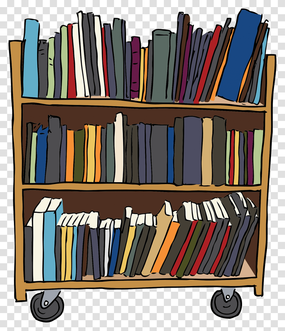 Library Cart Clipart, Furniture, Bookcase, Room, Indoors Transparent Png