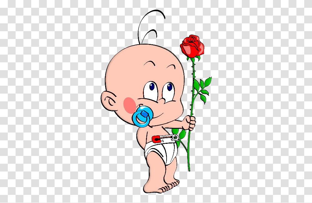Library Of Baby Flower Clip Baby With Flower Cartoon, Person, Human, Cupid, Plant Transparent Png