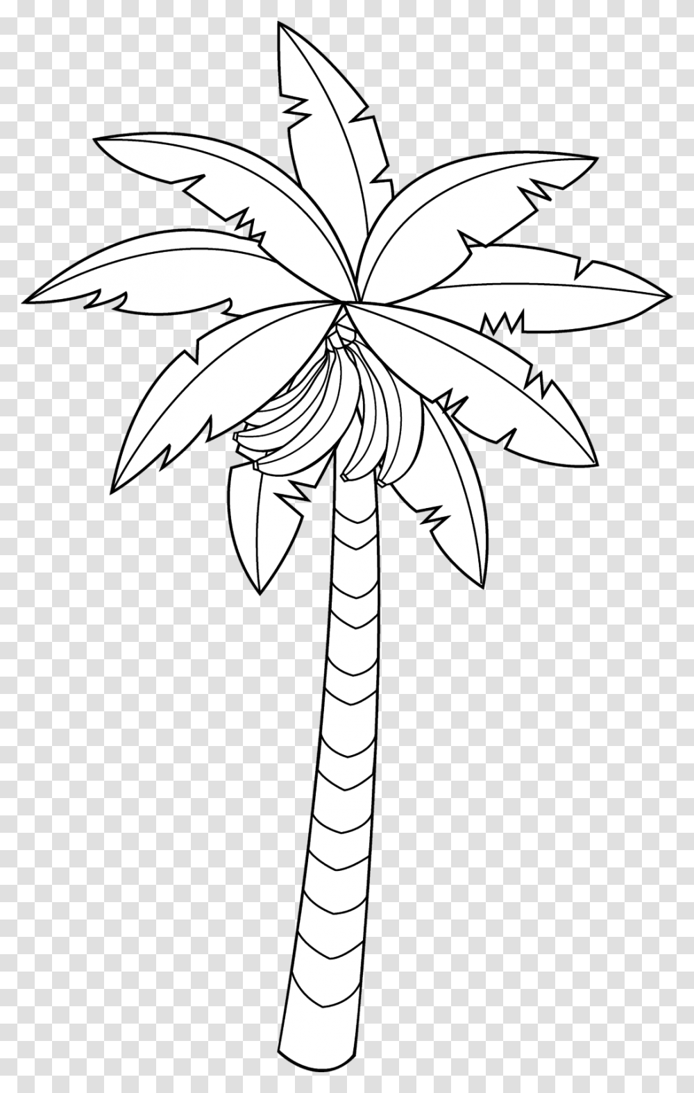 Library Of Banana Tree Svg Library Black And Banana Tree Drawing Easy, Stencil, Cross Transparent Png