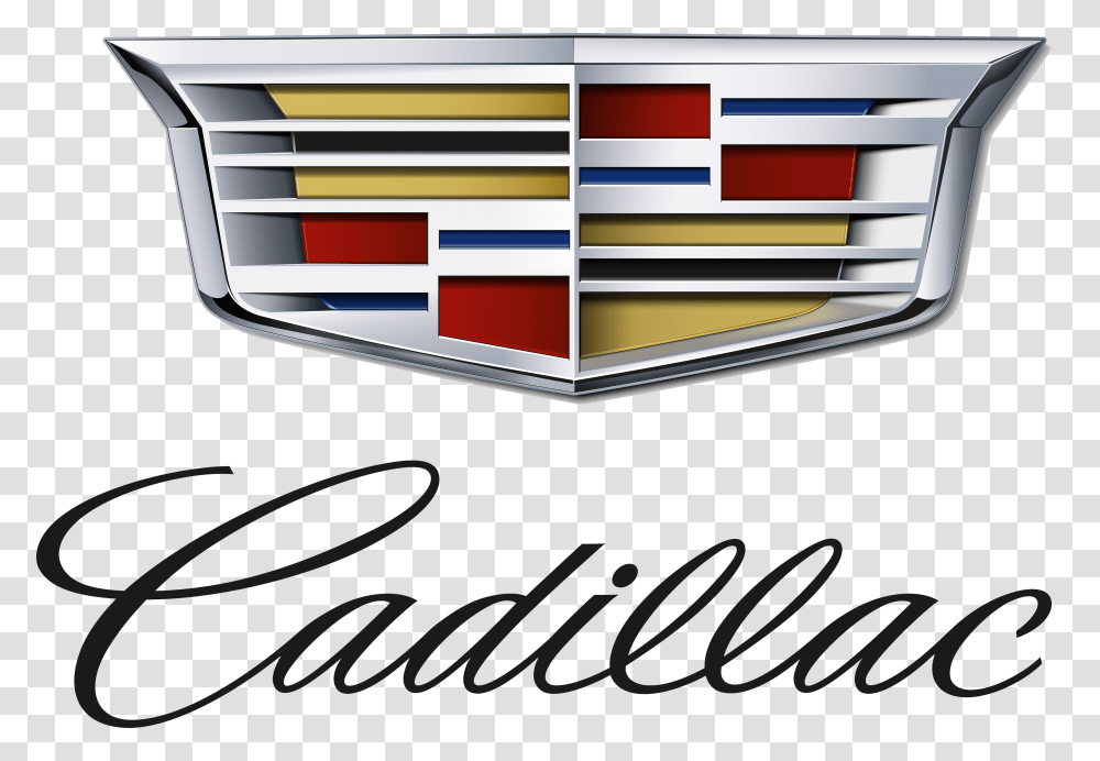 Library Of Cadillac Crown Emblem Banner Black And White Cadillac Logo, Text, Label, Furniture, Word Transparent Png