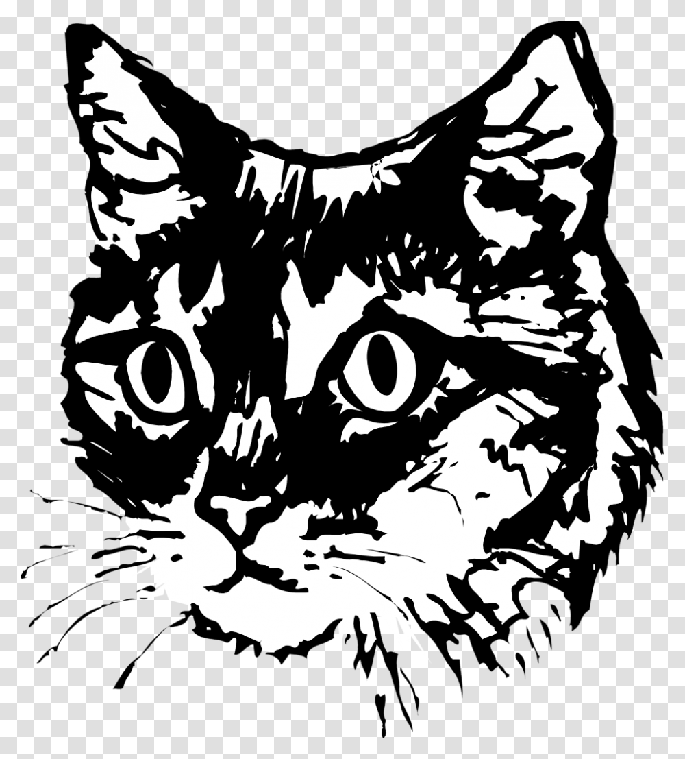 Library Of Cat Face Jpg Black And White Library Cat Black And White Illustration, Stencil, Poster, Advertisement Transparent Png