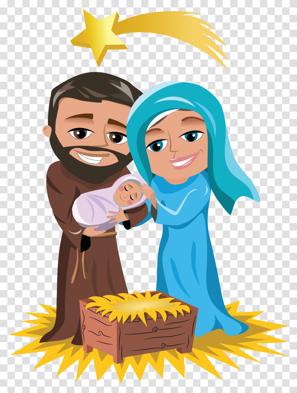 Library Of Christmas Jesus Jpg Free Stock Files Cartoon Mary And Joseph, Person, Face, Photography, Poster Transparent Png