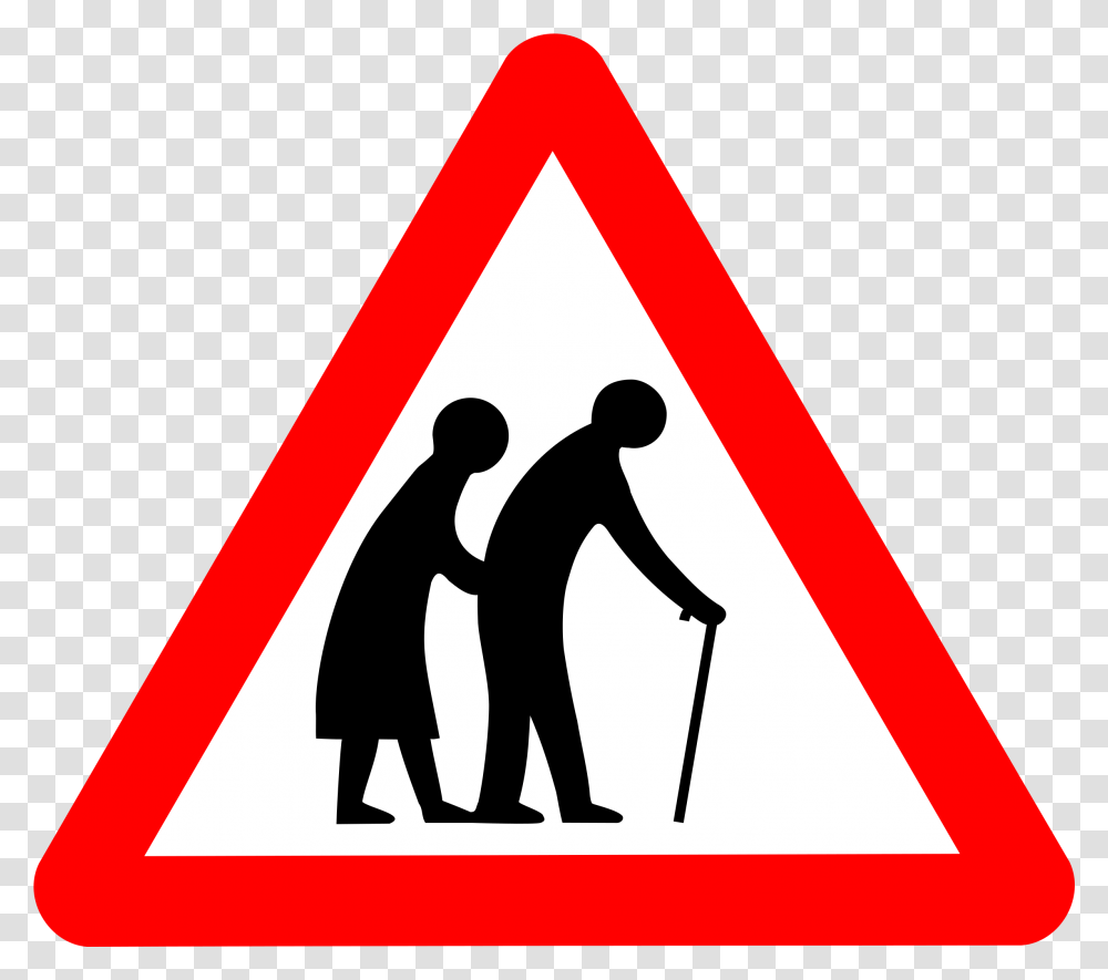 Library Of Cross The Road Clip Art Old People Road Sign, Person, Human, Symbol, Triangle Transparent Png