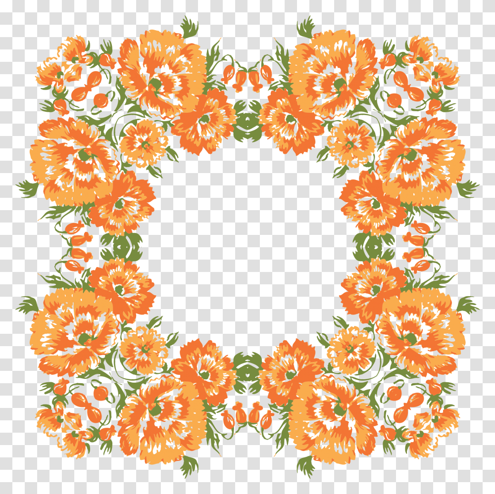 Library Of Fall Flower Wreath Clip Files Image Orange Flowers Clipart, Rug, Graphics, Floral Design, Pattern Transparent Png