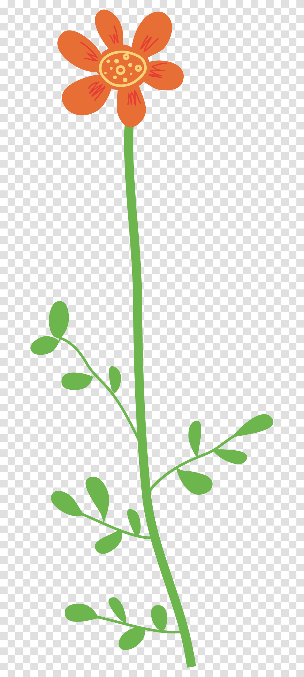 Library Of Flower With Leaves Vector Black And White Long Stem Flower Clipart, Plant, Green, Blossom, Petal Transparent Png