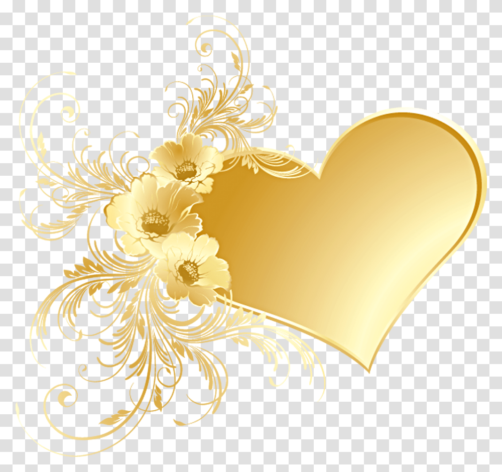 Library Of Free Gold Heart Gold Heart With Flowers, Graphics, Floral Design, Pattern Transparent Png