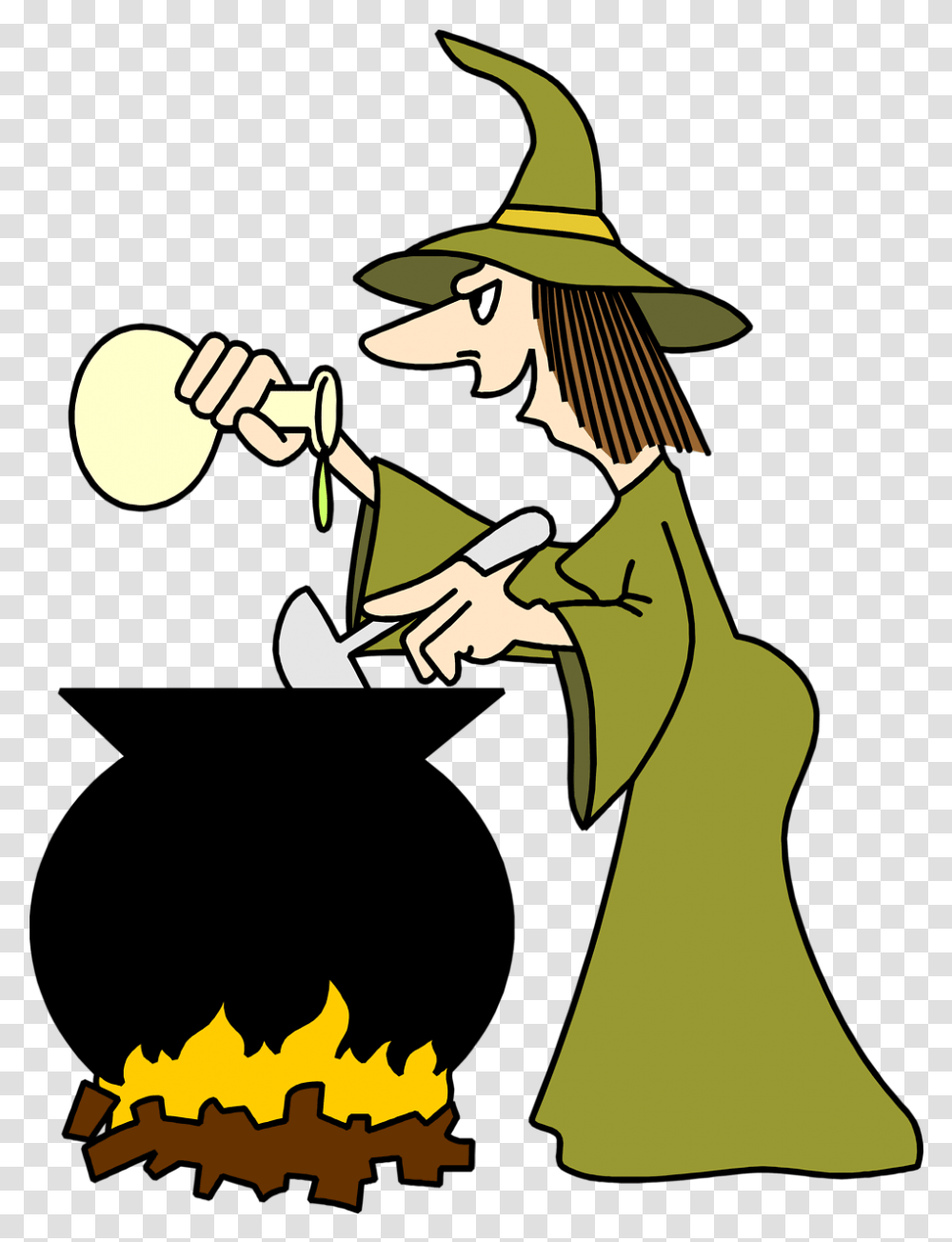 Library Of Free Halloween Vector Witch Witch Cooking In Cauldron, Hat, Clothing, Apparel, Person Transparent Png