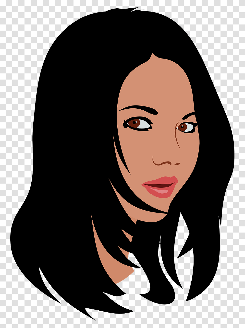 Library Of Long Black Hair Graphic Files Black Hair Woman Clipart, Face, Person, Human, Head Transparent Png