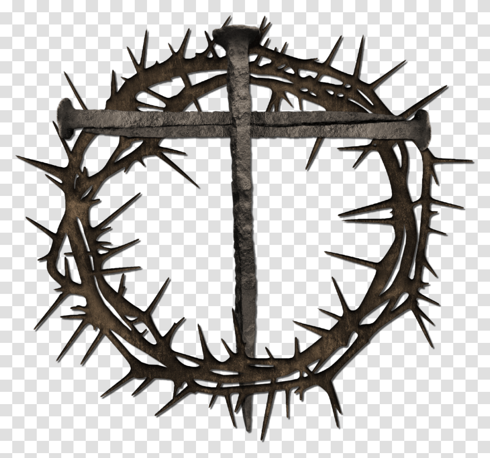 Library Of Nails And Crown Thorns Jpg Royalty Free Cross And Crown Of Thorns Tattoo, Symbol, Crucifix Transparent Png