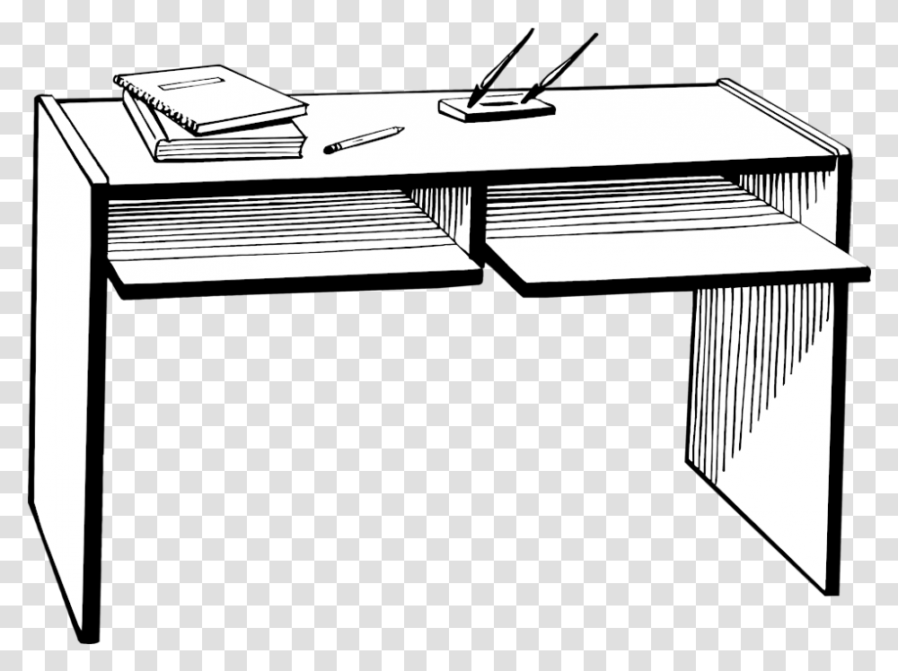 Library Of One Chair And Table Clip Art Desk With No Background, Furniture, Indoors, Tabletop, Bed Transparent Png