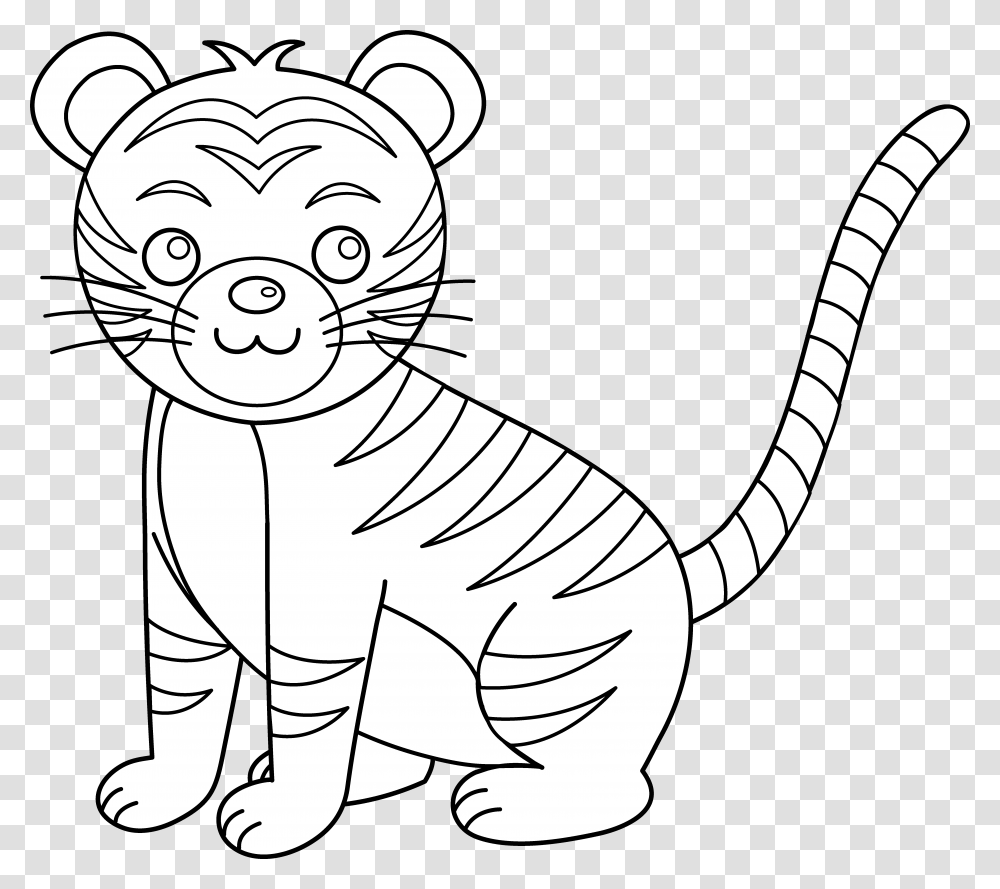 Library Of Tiger Cat Black And White Svg Freeuse Clipart Tiger Black And White, Animal, Mammal, Banana, Fruit Transparent Png