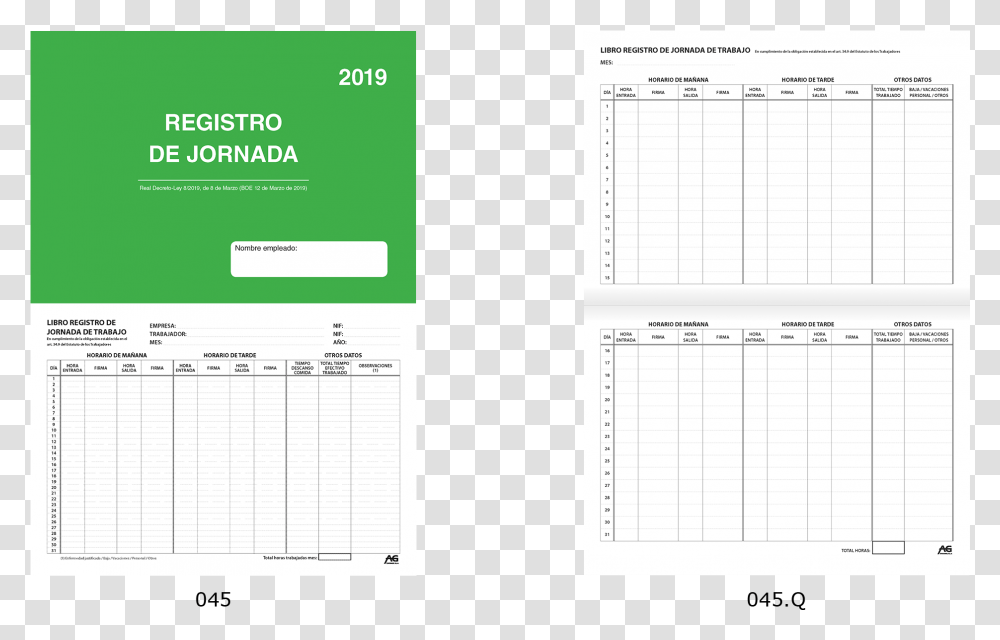 Libro Registro Jornada Libro Registro De Jornada, Page, Calendar, Number Transparent Png