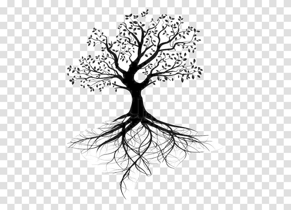 Life Root Tree With Roots Silhouette, Plant, Stencil, Person, Human Transparent Png
