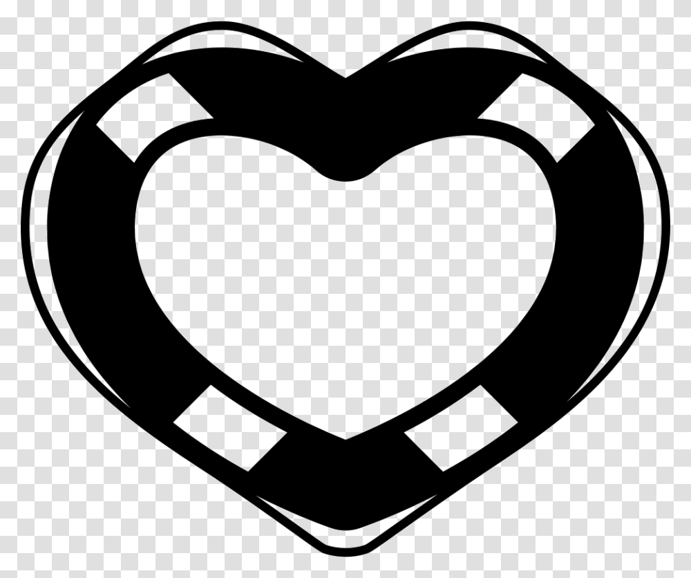 Lifebuoy With Heart Shape Life Preserver Clipart Black And White, Stencil, Tape, Mustache Transparent Png