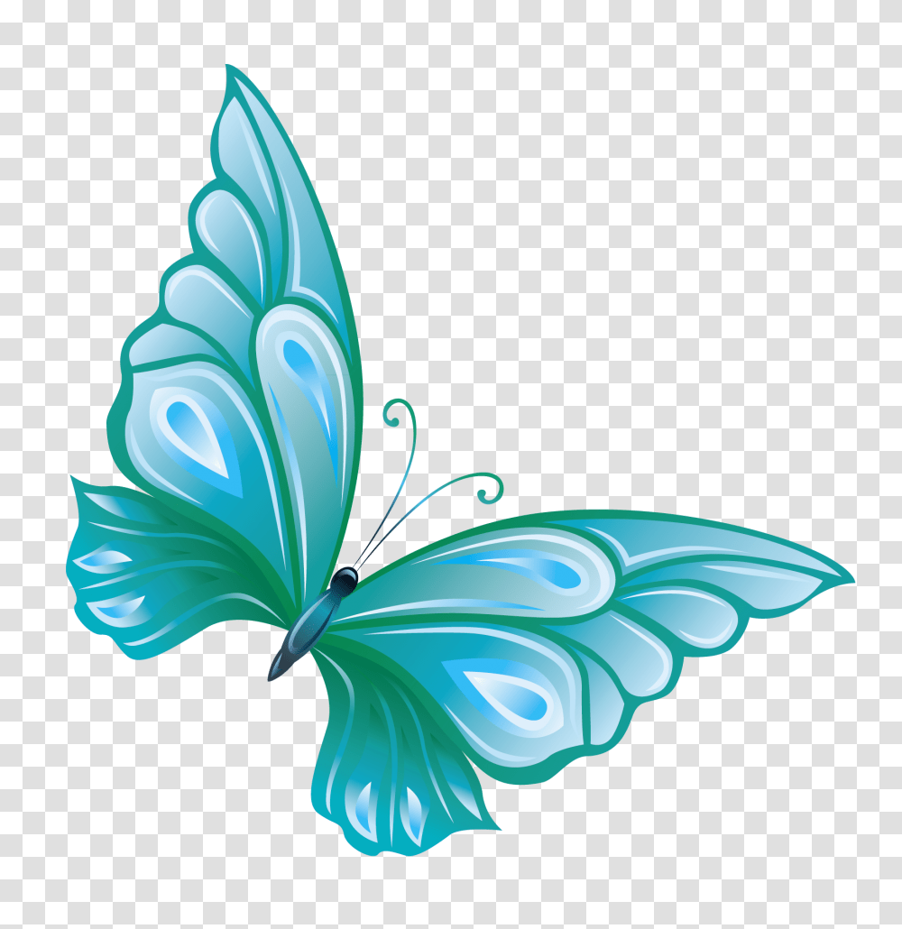 Бирюзовые бабочки на прозрачном фоне