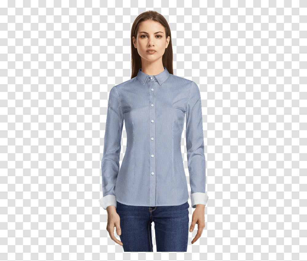 Light Blue Striped Oxford Dress Shirt With Contrasted Camisa Manga 3, Apparel, Person, Human Transparent Png
