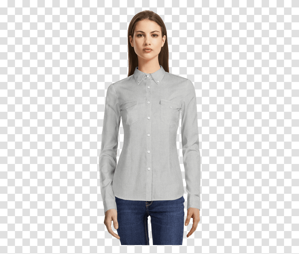 Light Grey Button Down Oxford Shirt With Pockets Camisa De Vestir Manga Corta, Clothing, Apparel, Person, Human Transparent Png