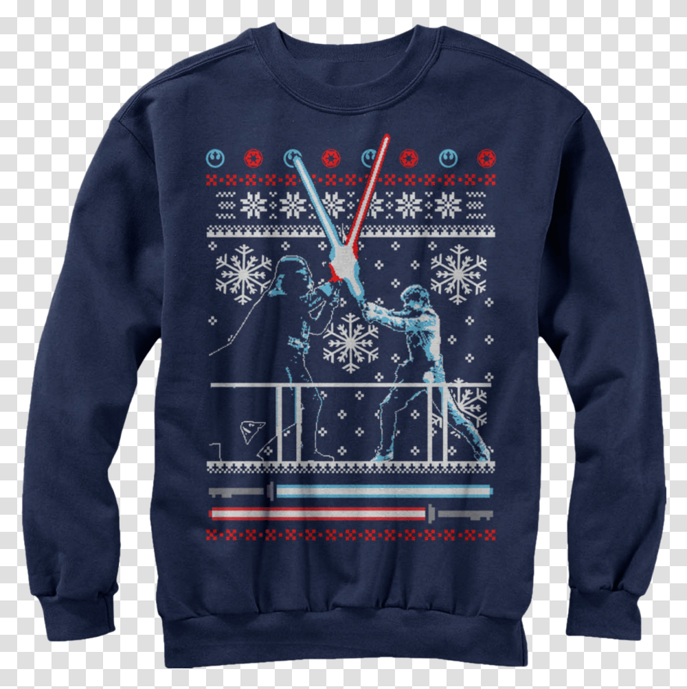 Lightsaber Duel Faux Ugly Christmas Sweater Christmas Star Wars Shirts, Clothing, Apparel, Sweatshirt, Hoodie Transparent Png